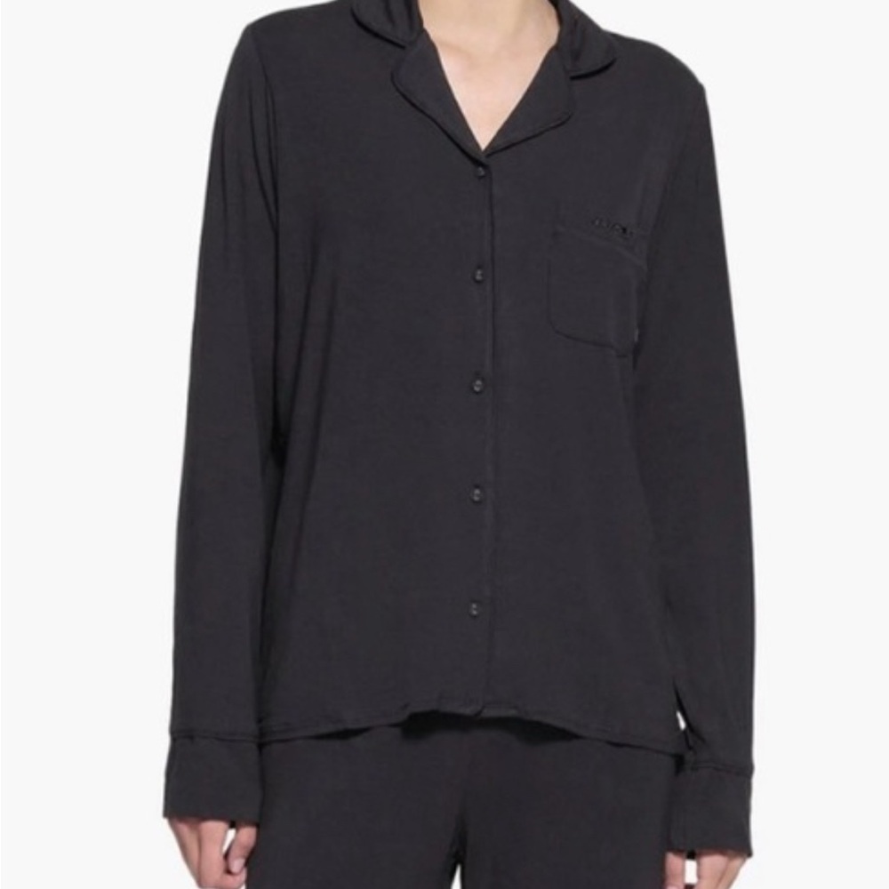 SKIMS Long Sleeve Button Pajama Top in Black